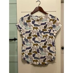 Cat Print Short Sleeve Blouse